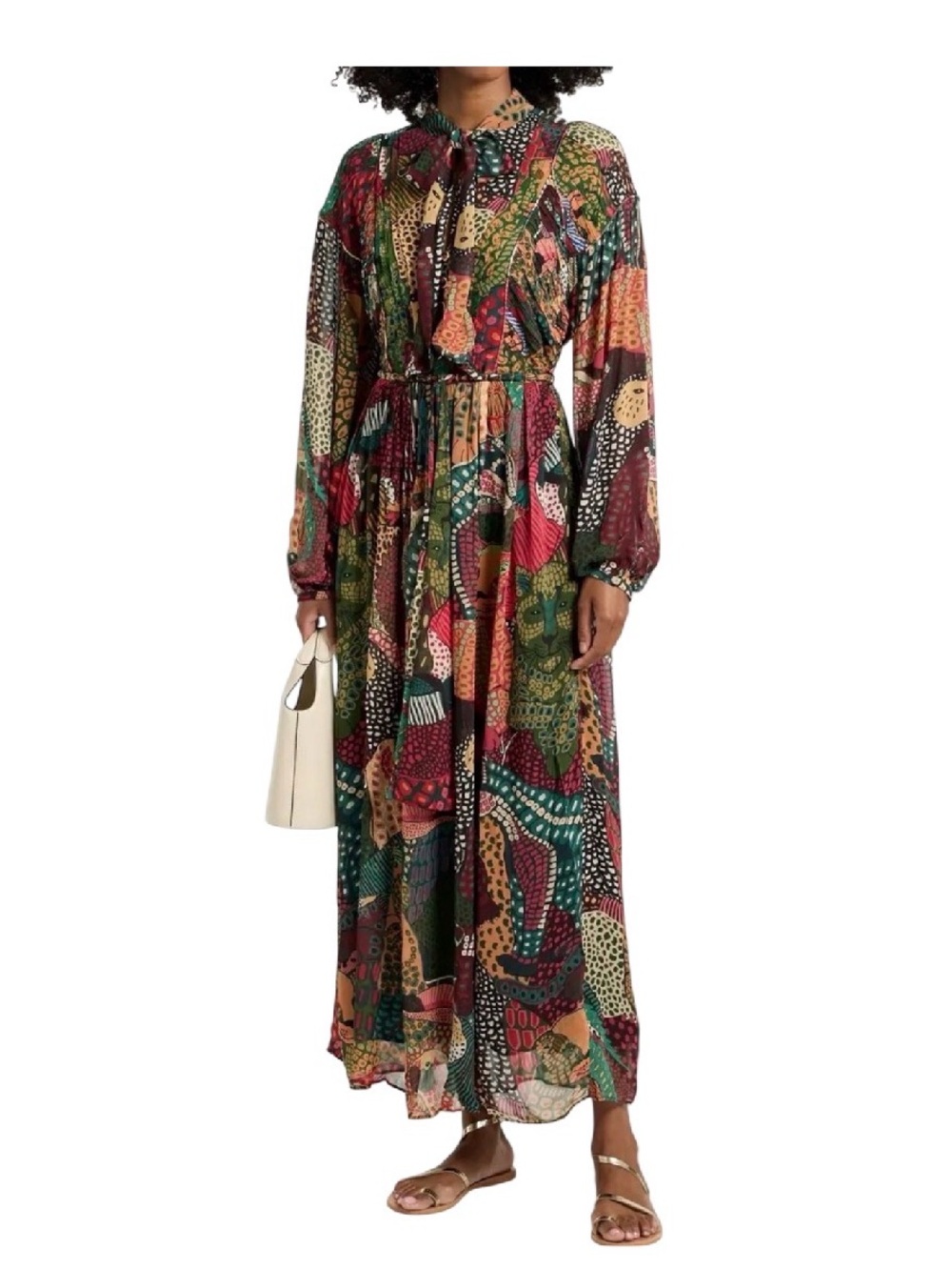 Farm Rio Fauna Mix Bohemian Multi-Color V Neck Printed Maxi DressXL